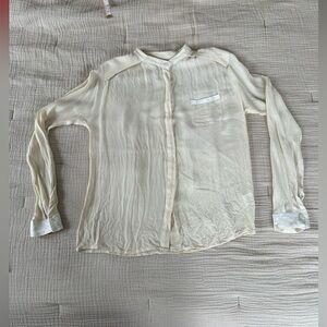 BROCHU WALKER Warm Cream Button Down Silk Blouse with Shoulder Details